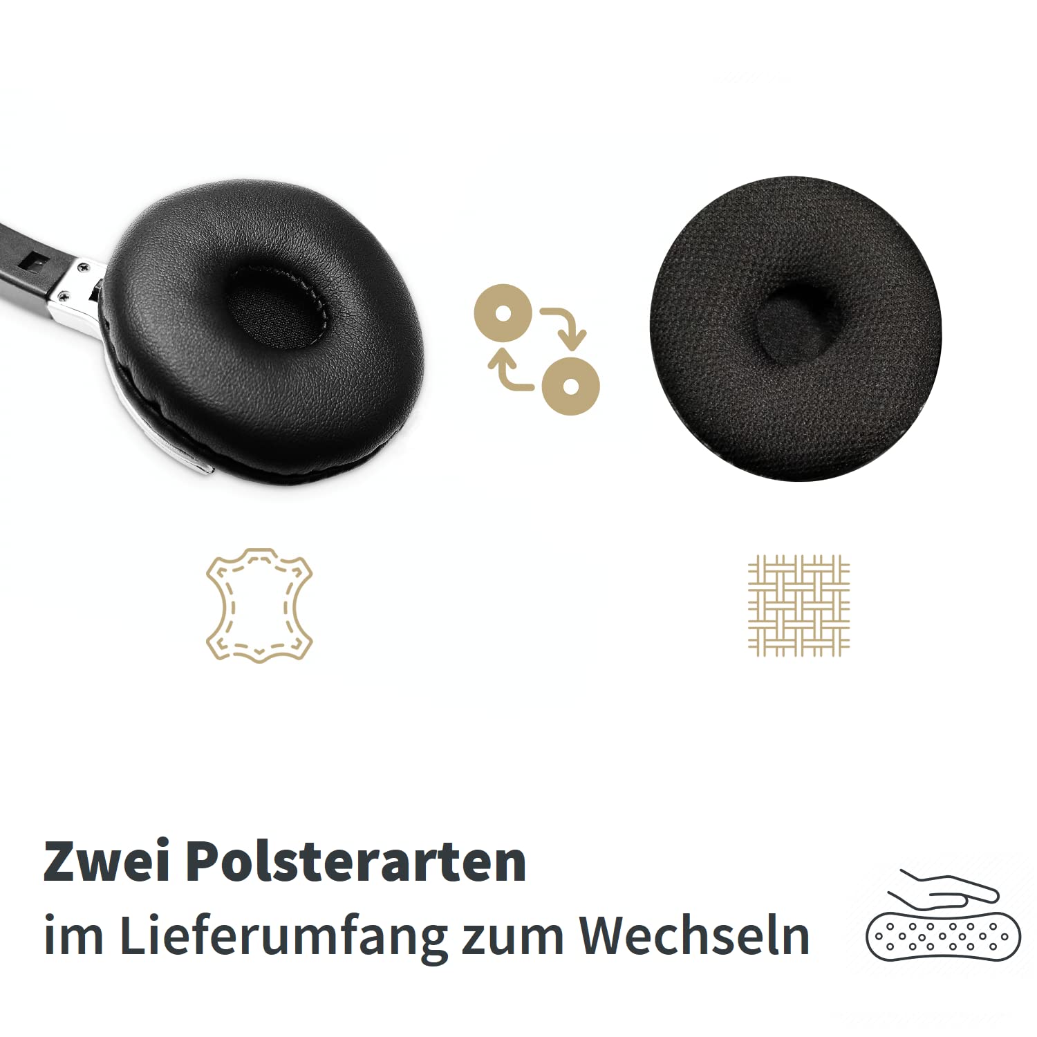 GEQUDIO 3-in-1 Business Headset mit USB-A, USB-C und 3,5mm Klinke kompatibel mit PC, Mac und Smartphone - Kopfhörer & Mikrofon Ersatz Polster - besonders leicht 60g (1-Ohr)