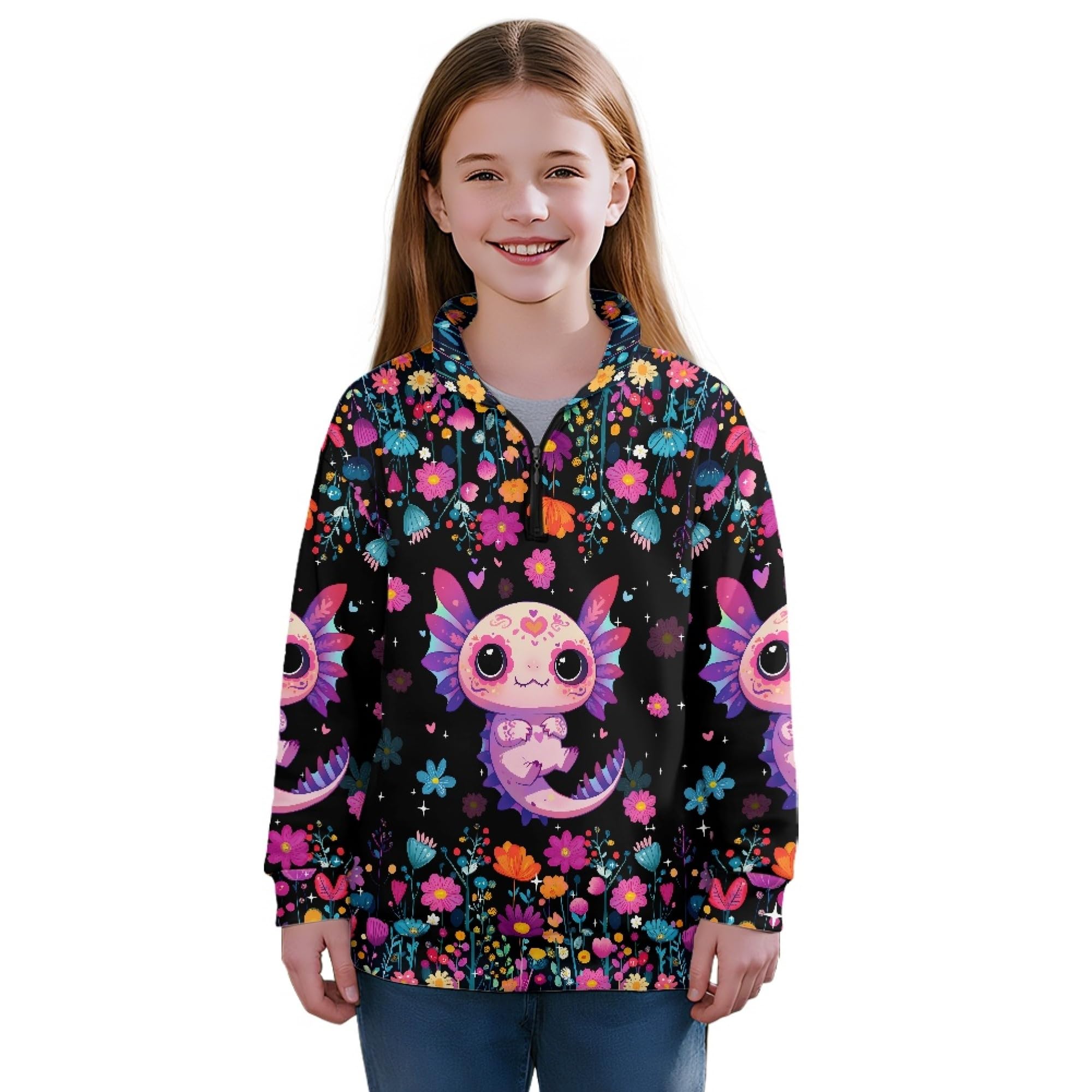 AmzPrint Girls' Novelty Quarter Zip Sweatshirt Long Sleeve Pullover Cool Activewear Running Hoodie For Teens Girls