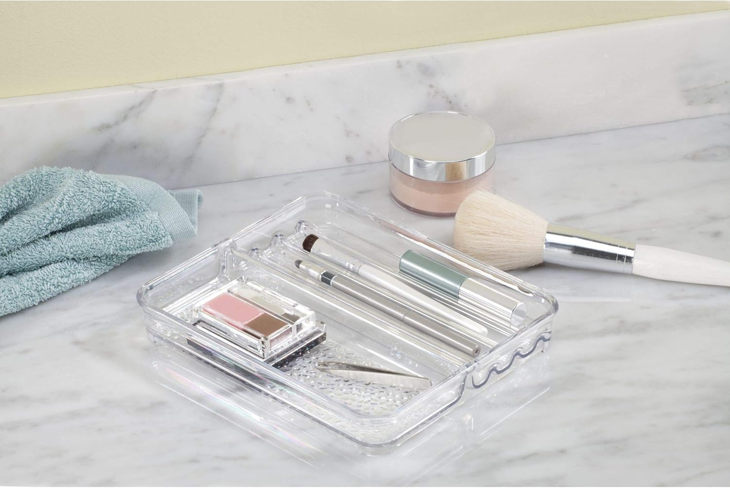 iDesign Rain Plastic Divided Vanity, Cosmetic Makeup, Medication, and Bathroom Accessories Organization, 7" x 3.5" x 4", Brush Caddy : Home & Kitchen