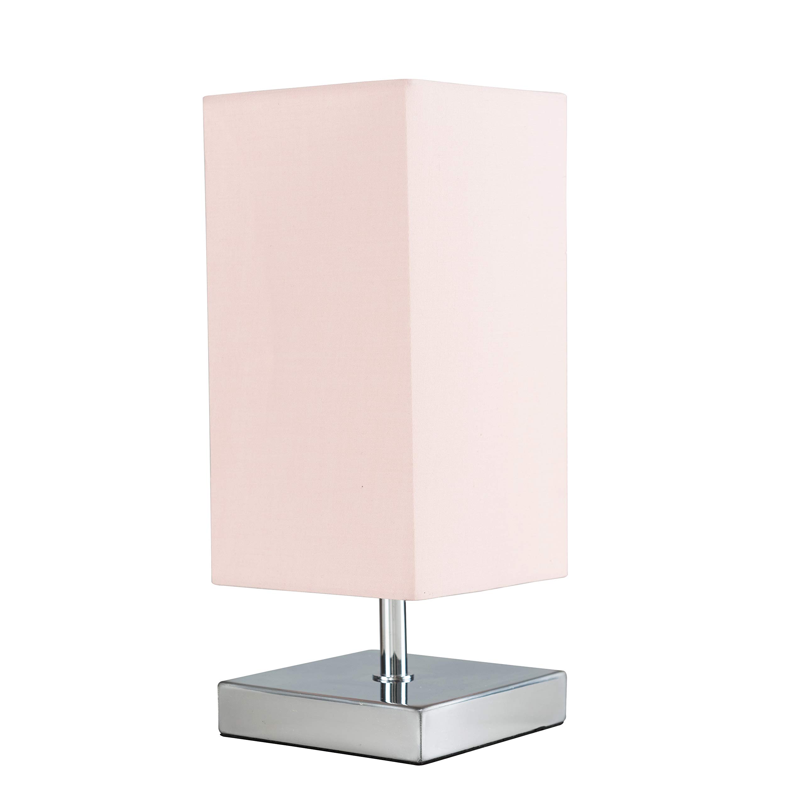 MiniSun | Modern Square Polished Chrome Touch Table Lamp with a Pink Shade | Table Lamps, Home Décor & Improvement Essential | Includes 5W LED Bulb [3000K Warm White]
