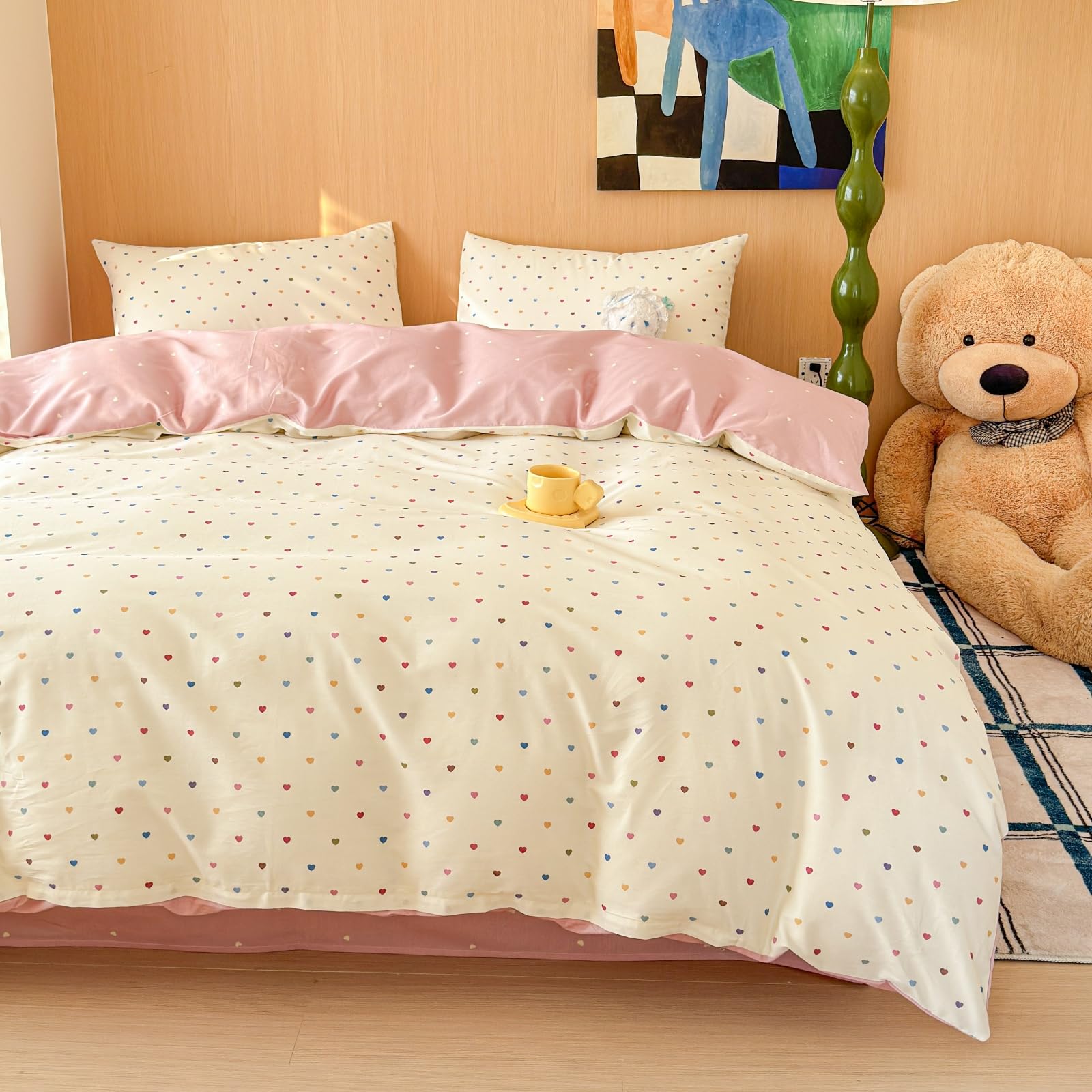Housse de couette Kawaii Love coton pour chambre d'enfant colorée