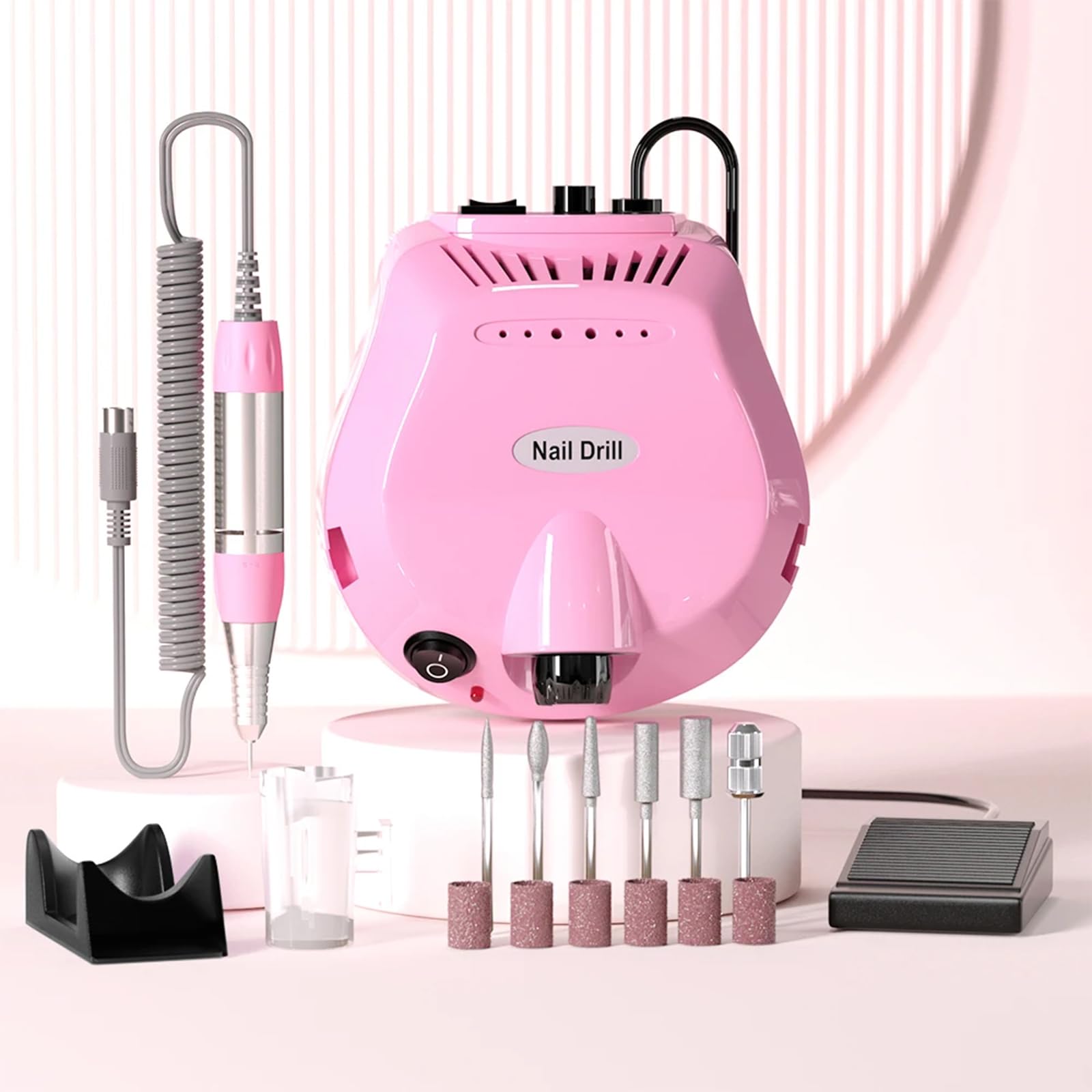 VOLTIX Fresa per Unghie Professionale 35000 Giri con Velocità Regolabile, Trapano Elettrico per Unghie, Fresa Unghie con Pedale, Nail Drill per Manicure e Pedicure Gel/Smalto ROSA