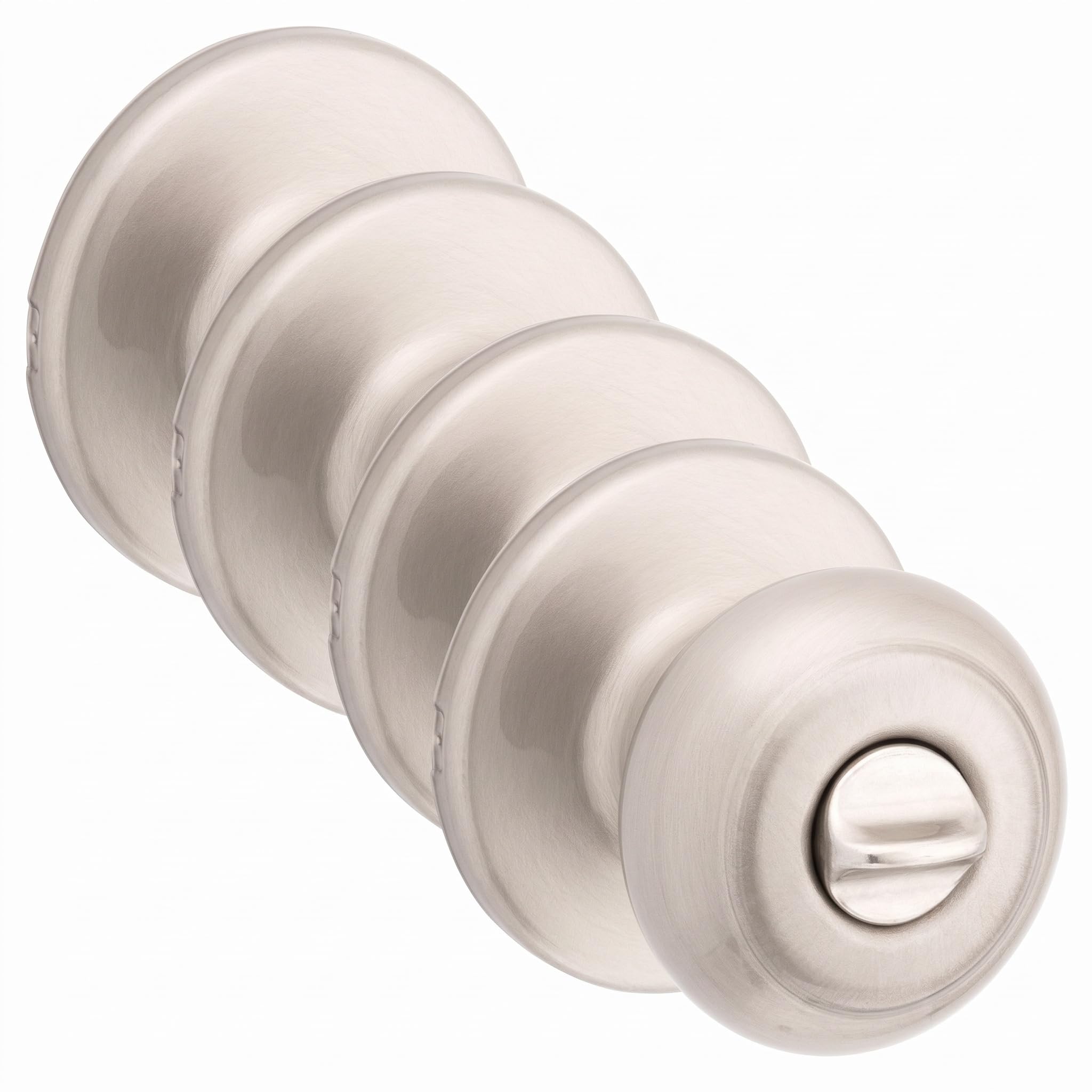 Kwikset Cove Interior Privacy Door Knob with Lock, Door Handle for Bathroom and Bedroom, Satin Nickel Keyless Turn Lock Doorknob, with Microban Protection (Pack of 4)