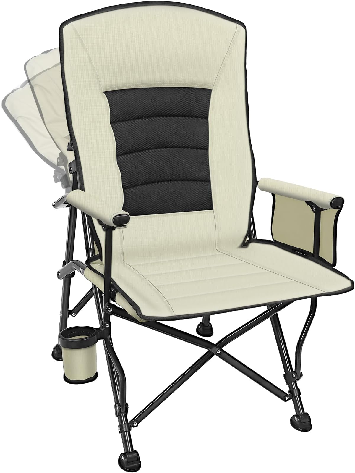 Update Adjustable Oversized Camping Folding Chair High Back Camp Chair with Lumbar Back Support Heavy Duty Support 158KG Portable Outdoor Chairs with Cup Holder for Garden Hiking Fishing BBQ Beach