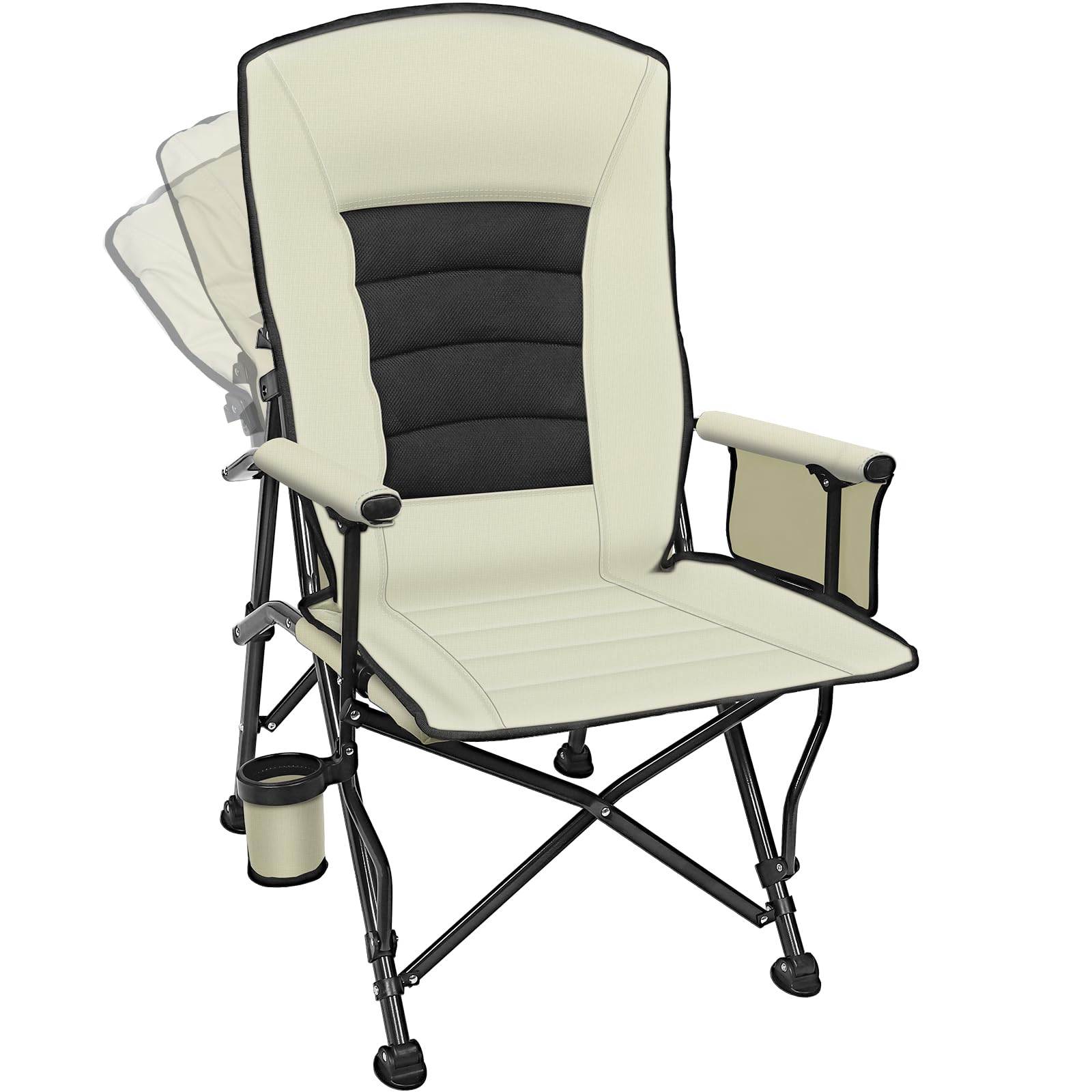 Oversized Padded Reclining Camping Chair with Adjustable Backrest, High Back Folding Chair with Lumbar Support, Heavy Duty 158kg Capacity, Cup Holder & Storage Pocket for Camping Fishing Garden Beach — image 1