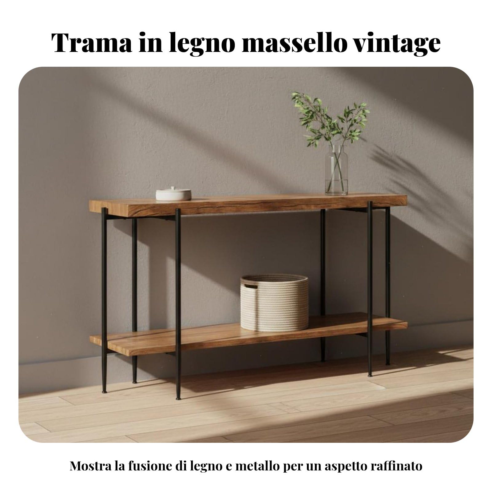 Tavolo Consolle in Legno Massello Doppio Ripiano Mobile da Ingresso con Ripiani Multifunzionale Tavolo Consolle in Legno per Soggiorno, 100 30 80cm