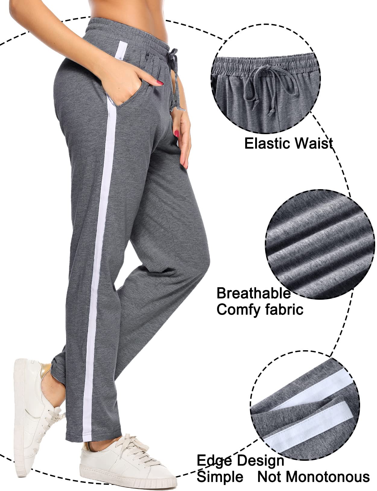 Pantaloni Sportivi Donna in Cotone con Tasche e Coulisse, Pantaloni Jogger Donna Elasticizzati per Allenamento Jogging Fitness