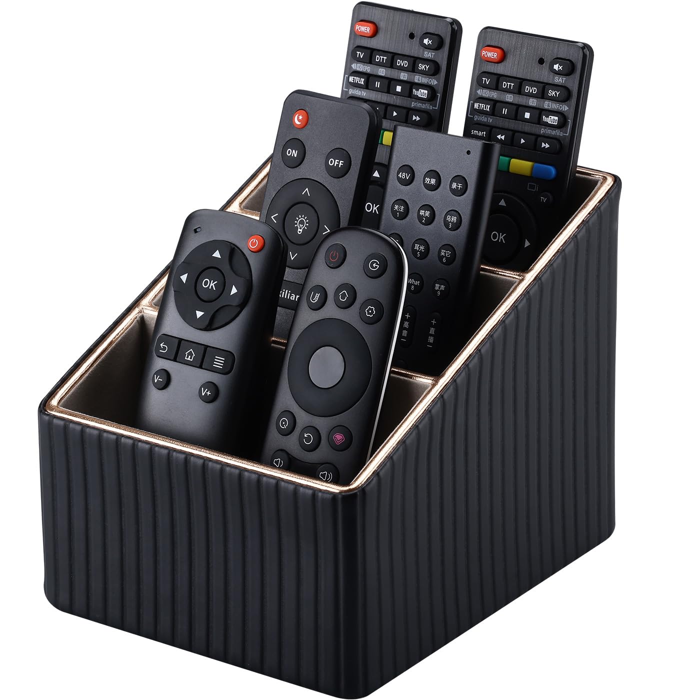 KINGFOM Supporto per telecomando, in pelle PU, per comodino/comodino, portaoggetti con 3 scomparti, organizer da scrivania per ufficio, portapenne, portapenne per scrivania (nero)