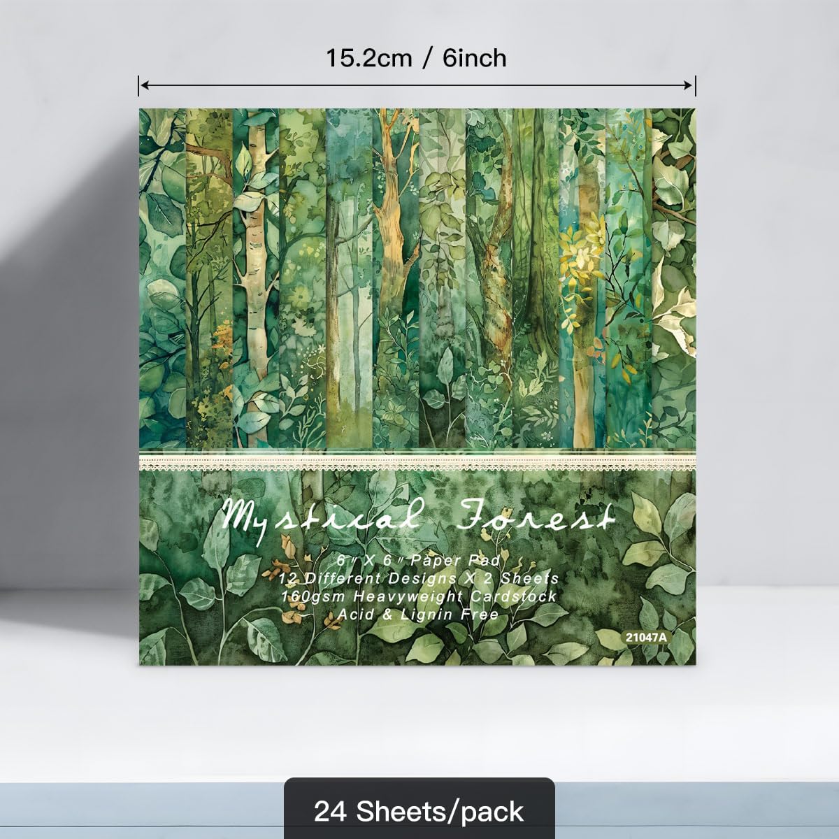 Scrapbook Paper Pad - 6×6 inch Green Forest Patterned Decorative Craft Paper for Scrapbooking Planner Bullet Junk Journal Supplies Mixed Media Collage Card Making，24 Sheets