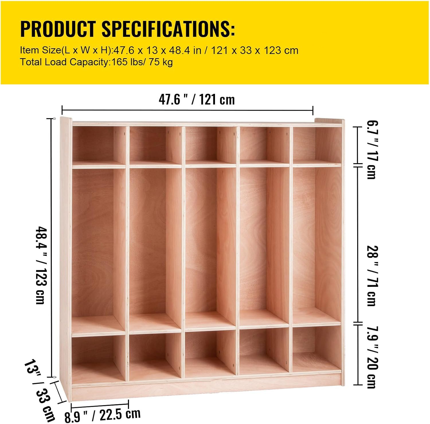 Happybuy 5-Section School Storage Locker, Wooden Storage Cabinet with 4 Casters, Classroom Cubbies for Storage, 15mm Thick Plywood Locker for Home, Office, School,Gym, Kindergarten