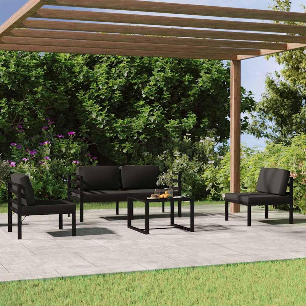 Set Salotto da Giardino 5 Pezzi con Cuscini in Alluminio Antracite Set Modulare Esterno per Terrazzo e Giardino Mobili in Alluminio Resistente alle intemperie con Cuscini per Relax