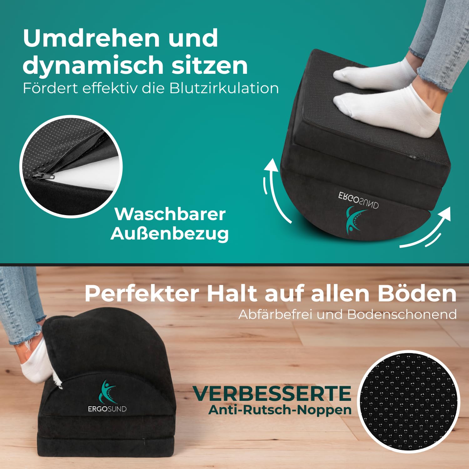 fitwohl - Ergonomische Fußstütze Schreibtisch mit Fußtasche - höhenverstellbare Fußbank - Fußablage rutschfest für Büro Zubehör Homeoffice - Fußhocker - Fußkissen - Footrest