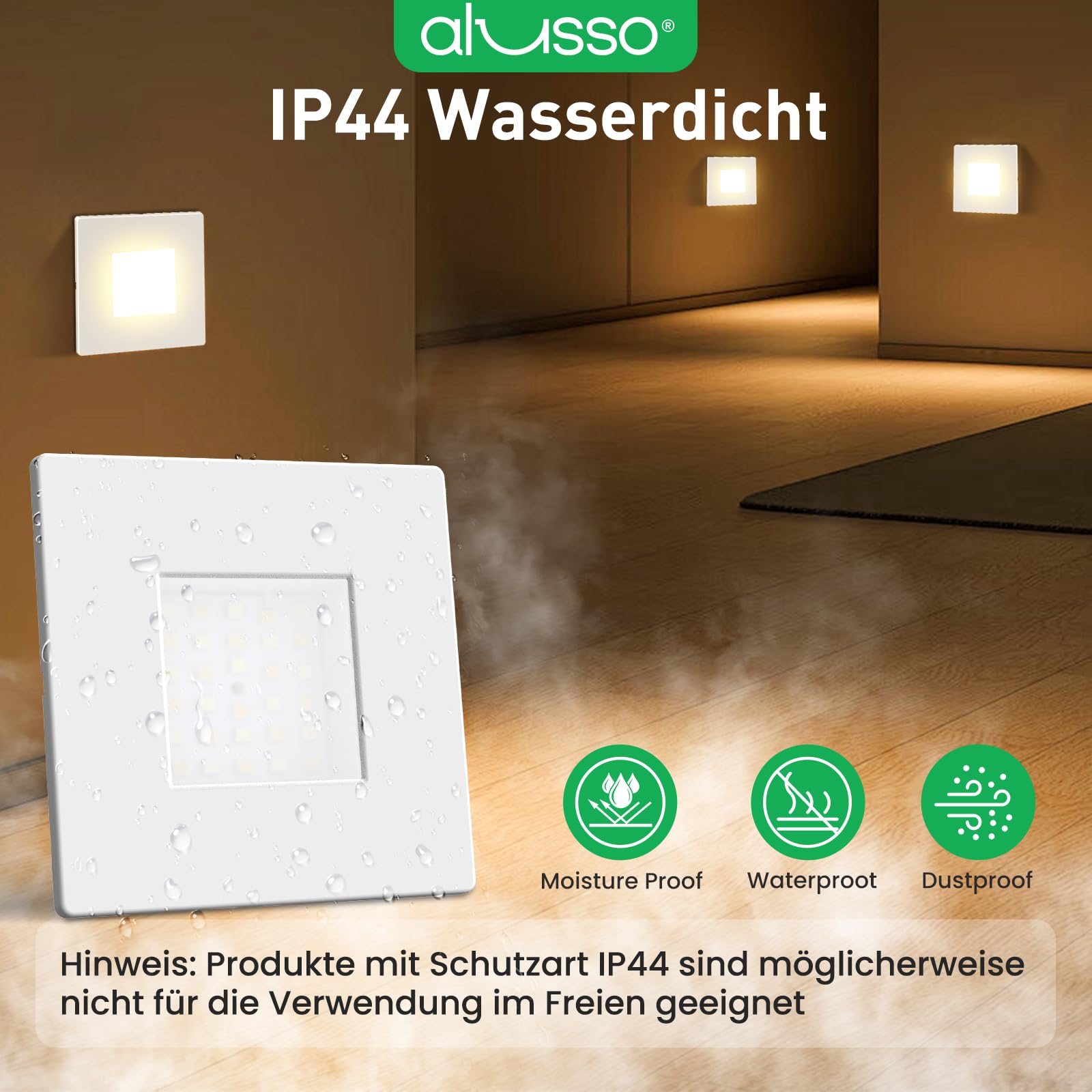 ALUSSO 3CCT Regulable Iluminación Escalera, 230V 0.5W/1.5W/2.5W Luz Led Escaleras, 3000K/4000K/6500K IP44 Luz de Empotrada, Blanco Cuadrado, Paquete de 6