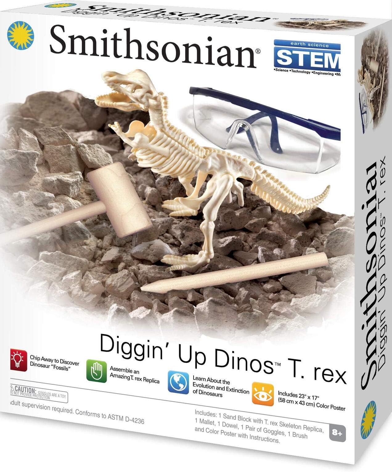 Diggin' Up Dinosaurs T-Rex Plastic Skeleton Set Educational,Fun,Science,Archeological Playset for Kids Age 8 up