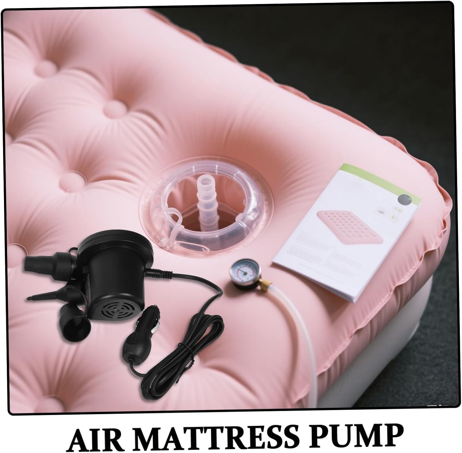1 Set Portable Inflatable Mattress and Inflator with Nozzles for Quick Inflate Deflate for Pools Boats Camping and Home Plug