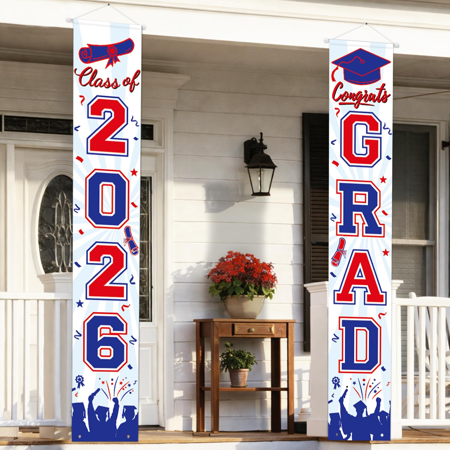 Graduation Decorations 2026 Porch Banner, Graduation Banner Class of 2026, Red and Blue Congrats Grad Decorations for Door and Porch Party Supplies