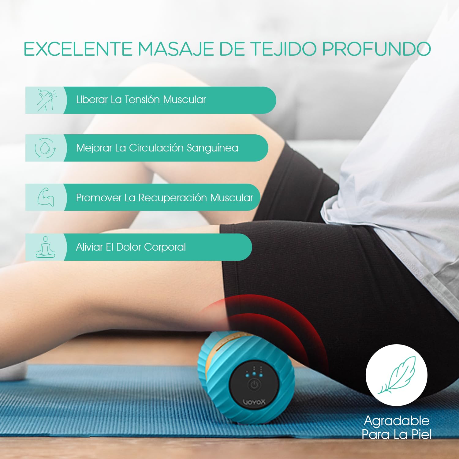VOYOR-HEALTH Bola de Masaje Vibratoria de Maní, Masaje de Punto de Activación de Tejido Profundo Para Liberar la Tensión y el Dolor Muscular, Portátil y Recargable para Yoga Fitness, MB300 Azul