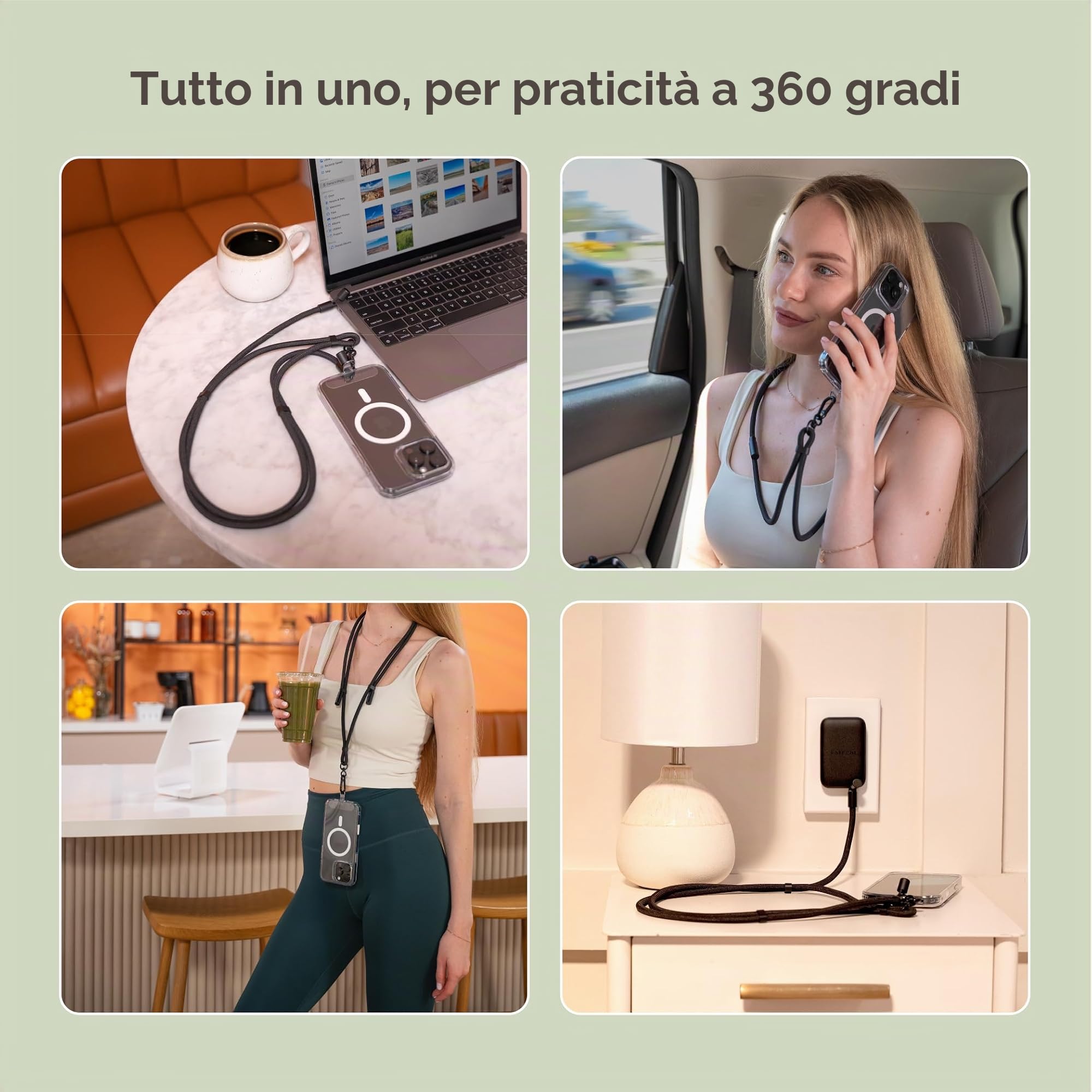 Satechi OntheGo™ Cordino per Smartphone USB C con Ricarica Rapida 60W, Dati 480 Mbps, Laccio Regolabile 1,5 m con Cavo Intrecciato per iPhone 17 16 15, Galaxy, Android – Nero