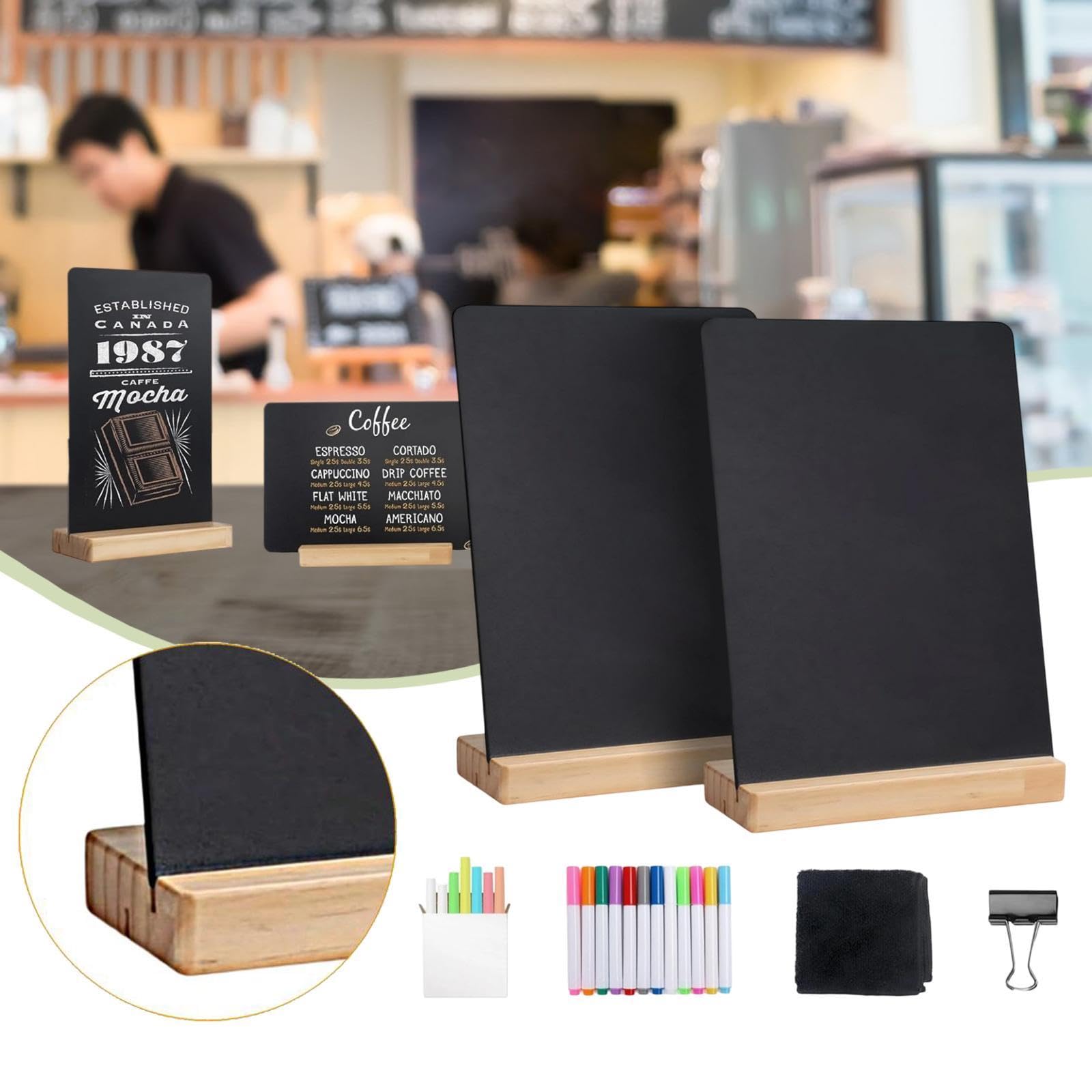 2 Piezas Pizarra Pequeña Carteles de Mesa Etiquetas para Menú Base de Madera Lavable Doble Cara Adecuado para Fiestas Bodas Cafés Negocios Y