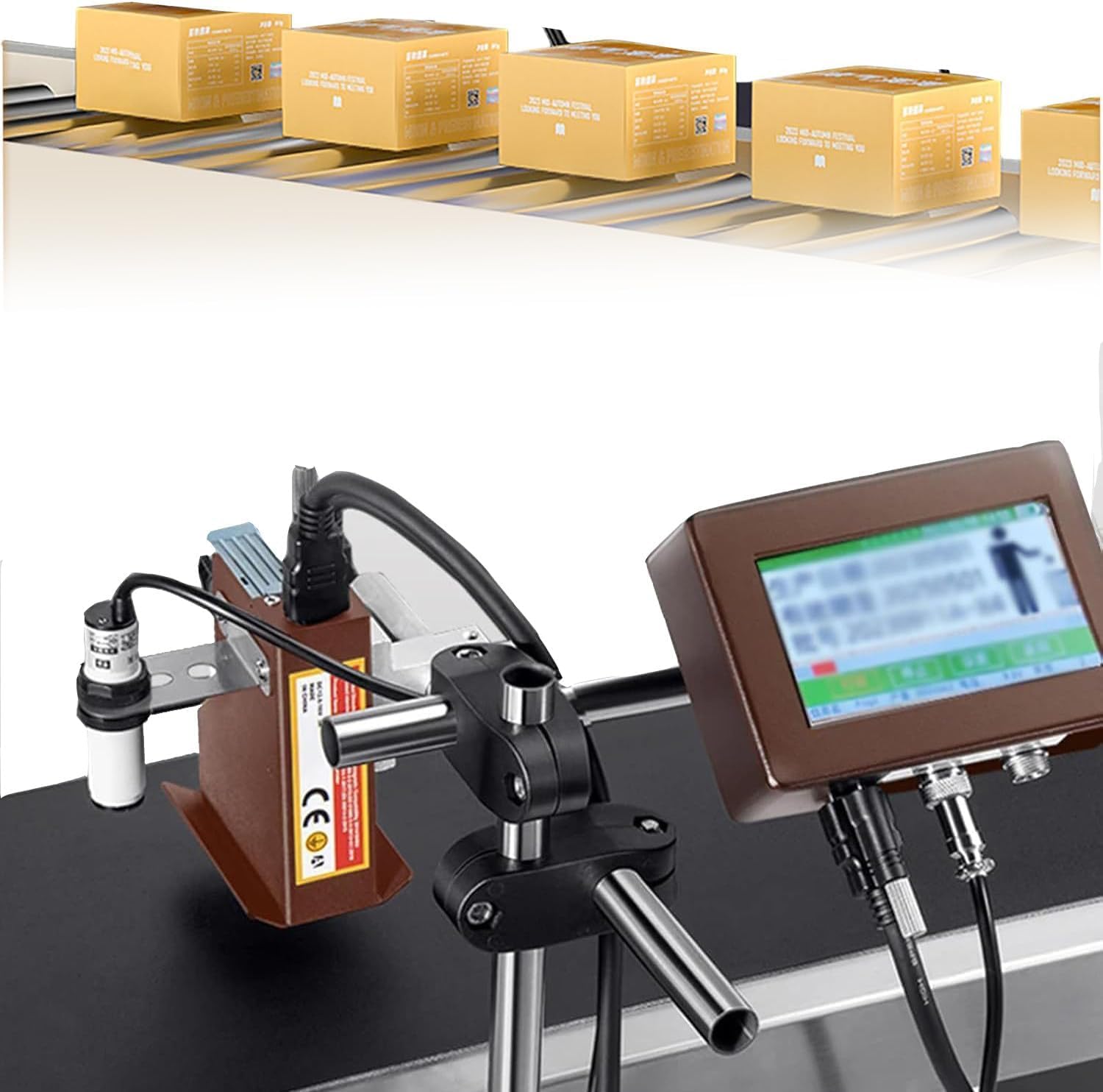 Automatyczna maszyna do kodowania atramentowego online do linii produkcyjnej, daty, kodu QR, tekstu, kodu kreskowego, numeru partii, obrazu, szerokości 25,4 mm - czerwona