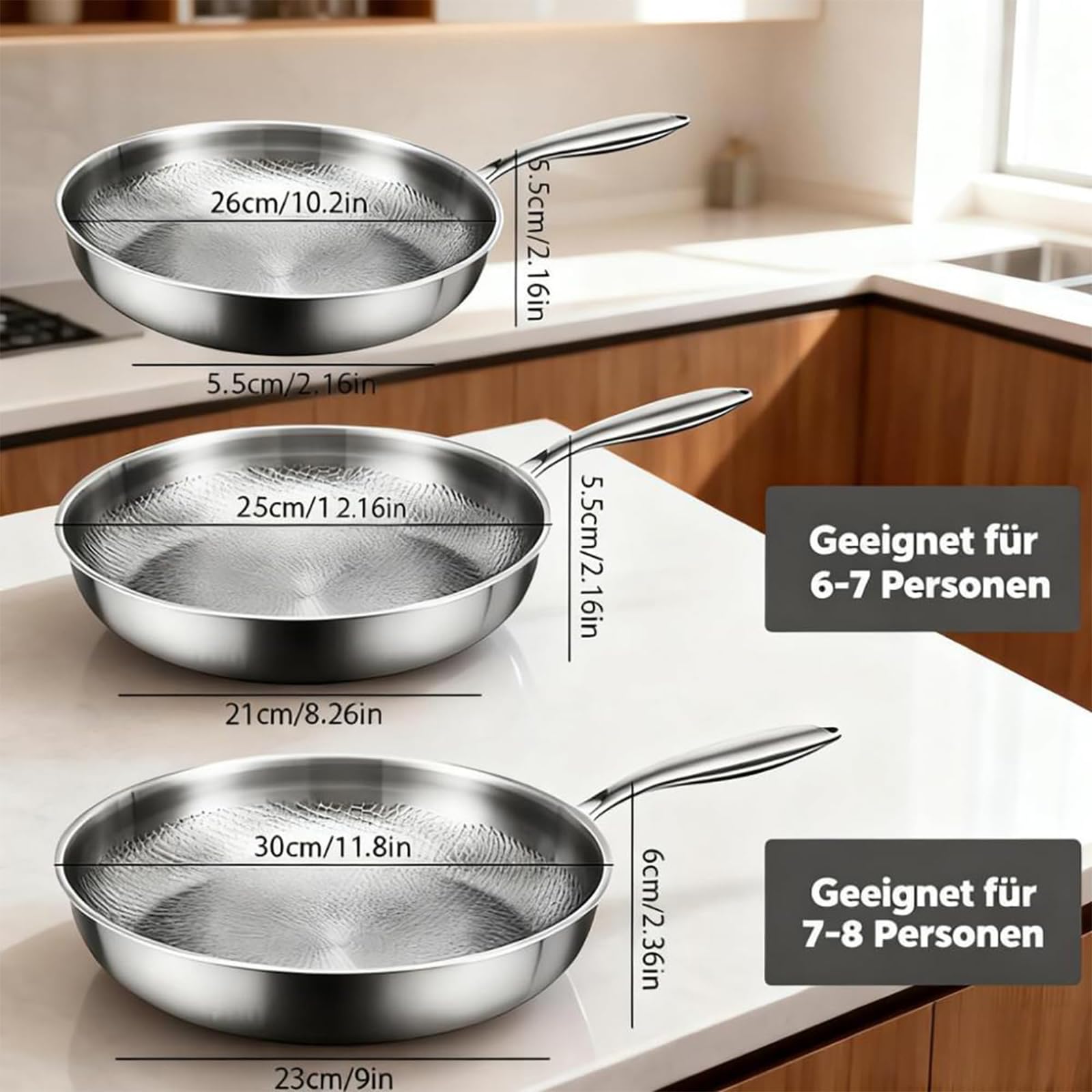 Titan Pfanne, Unbeschichtet Titan Pro Bratpfanne mit Abnehmbarem Griff, Professionelle Titanpfanne für Induktion Gas Elektro, 20/24/26/28/30 cm (Ohne Deckel, 24 cm)