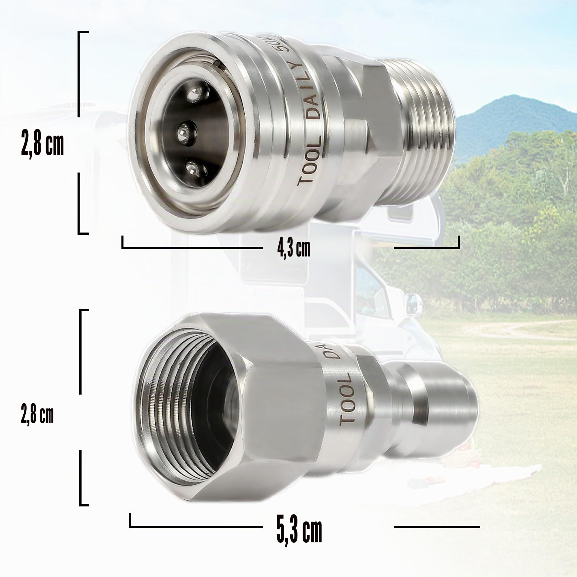 Tool Daily Jeu d'Adaptateurs pour Nettoyeur Haute Pression avec Pivotant, M22 14 mm vers Raccord Rapide 3/8", Acier Inoxydable à Déconnexion Rapide pour Tuyau, 350 Bar (5000 PSI)