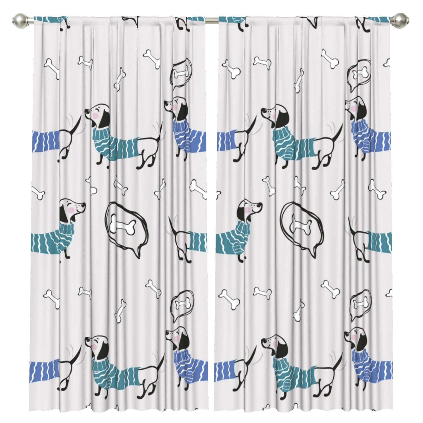InOmak Cartoon Dachshund, 2 Panels Window Curtains 52 x 84 Inch Blackout Curtains for Living Room Bedroom
