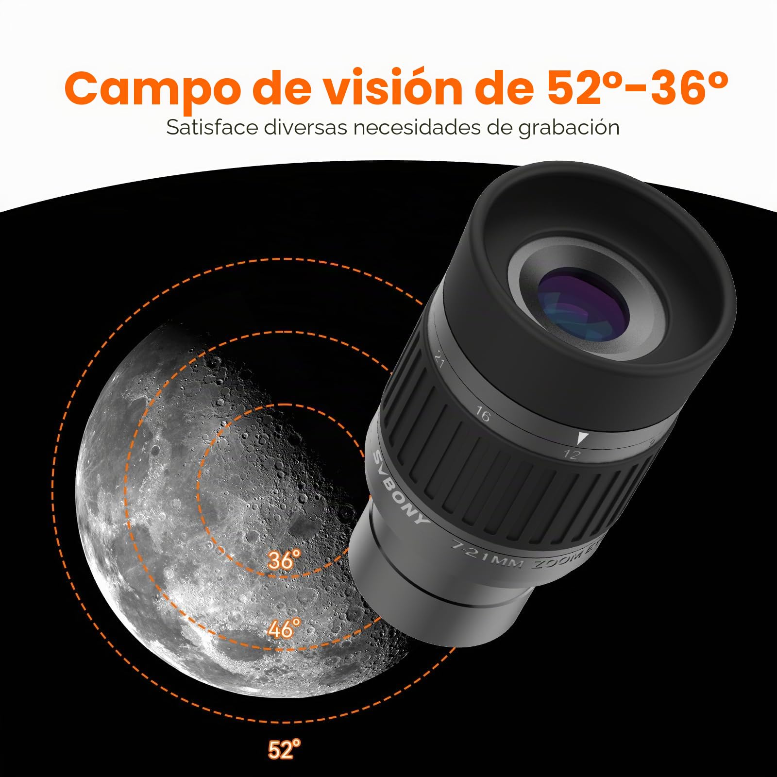 Svbony SV135 Oculaire de Télescope, Oculaire Zoom 1,25'' 7-21 mm pour Télescope, 52 Degrés FOV, Objectif de Télescope FMC 5 Éléments 3 groupes, Accessoires de Télescope d'observation Astronomique