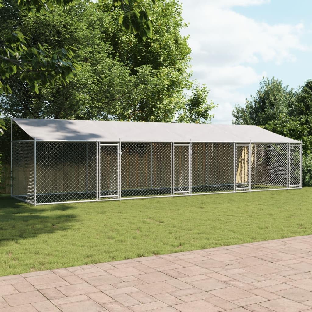 IKAYAA Recinto per Cani da Esterno Box per Cani da Esterno Cuccia Cane Esterno Gabbia Cani con Tetto e Porte Acciaio Zincato-8 x 2 x 2 m/3 uscite