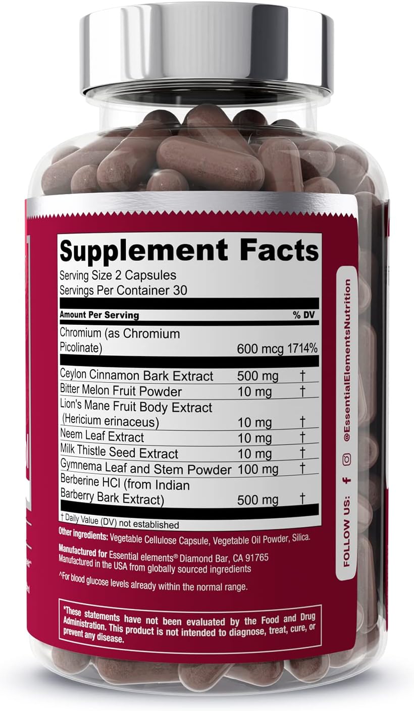 Essential Elements Blood Glucose Supplement with Ceylon Cinnamon and Berberine GluControl | 60 Capsules
