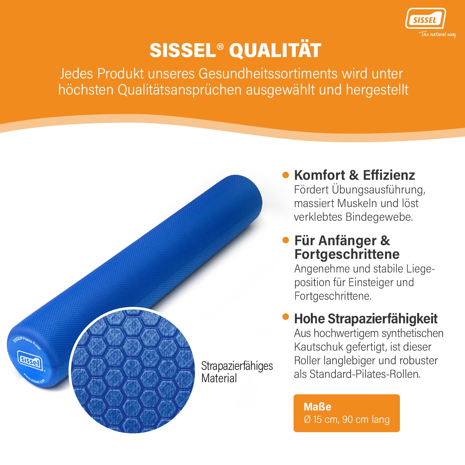 SISSEL Pilates Roller Pro | 90 cm Blau | Pilates Rolle für intensives Training | Pilates Zubehör | Yoga Rolle für Stabilität, Balance & Regeneration | Stabile Form bei hoher Belastung