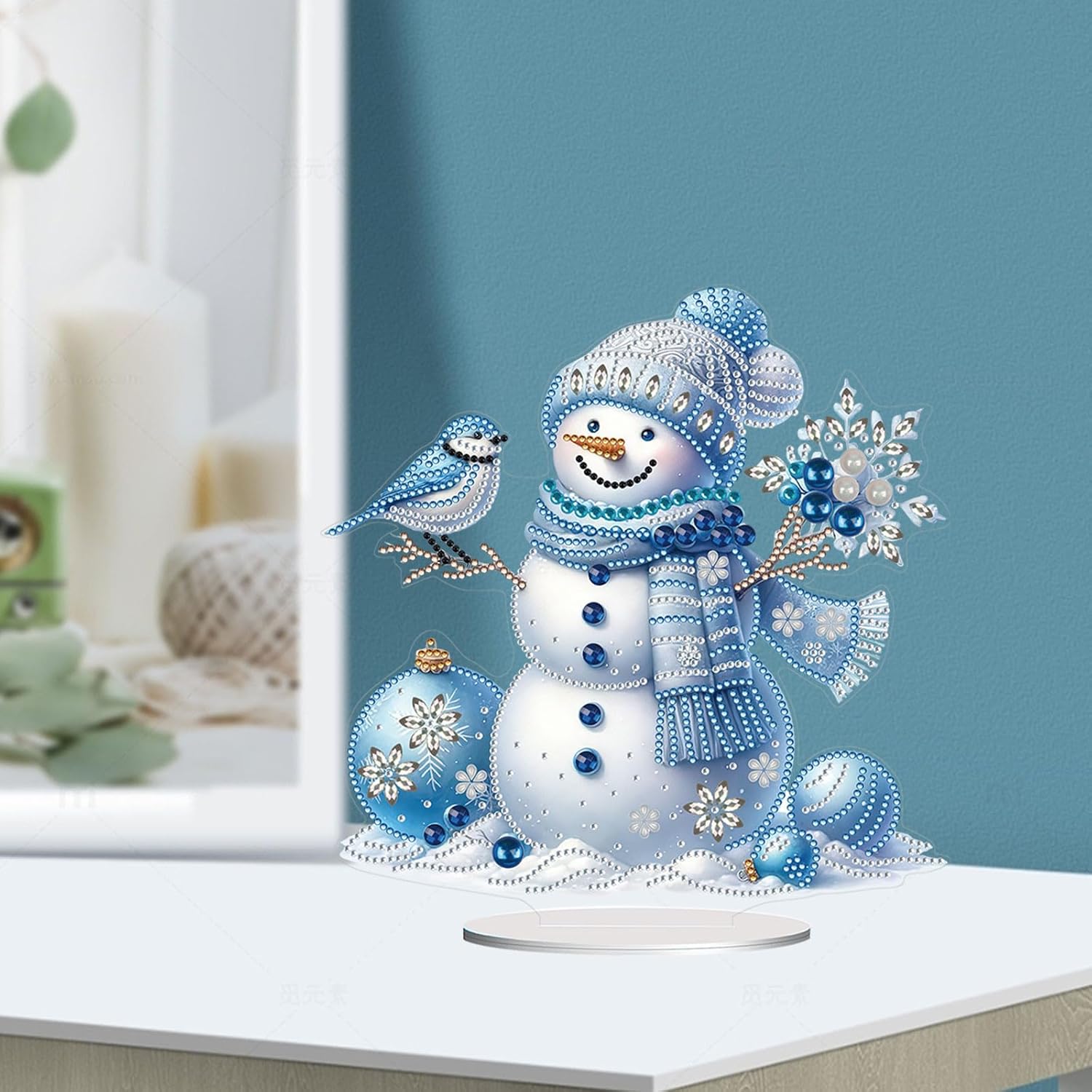 ARTopet 4Pcs DIY Diamond Desktop Ornament Christmas Special Shaped Crystal Diamond Art Painting Double Sided Pattern Single Sided Diamond Tabletop Ornaments Home Decor-Snowman