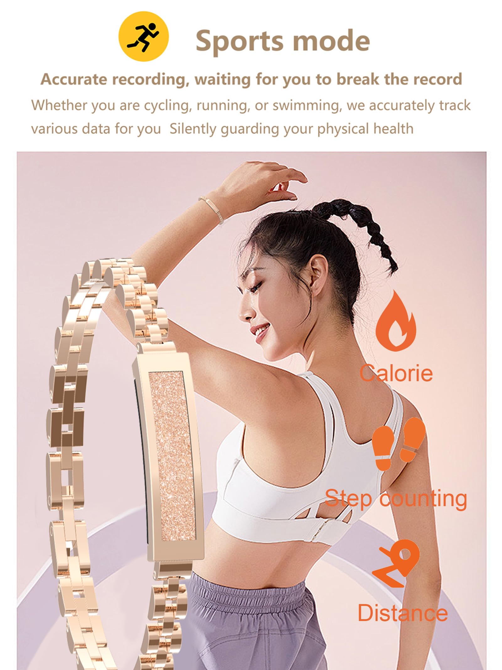 findtime Pulsera inteligente para mujer sin pantalla, podómetro, pulsera para mujer, joyas de oro rosa, plata, estrecha, monitor de frecuencia cardíaca, monitor de sueño, SpO2, pulsera de fitness con