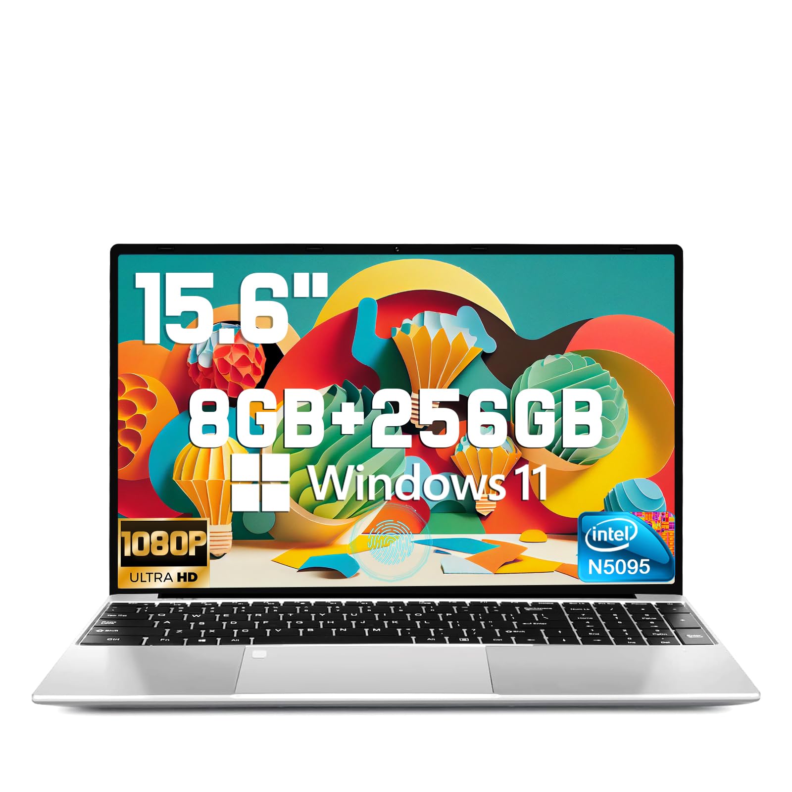 2025 Latest 15.6'' Laptop Compatible with Windows 11, FHD IPS Display, 8GB RAM 256GB SSD, Intel Quad-Core Processor(Max 2.9GHz), Backlit Keyboard, Fingerprint, WiFi5, BT5, Mini-HDMI, TF Card Slot