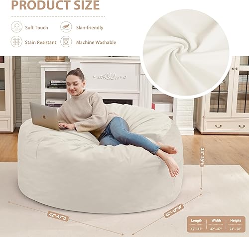 Miniatura 157 de Puf de 5 pies, puf grande con relleno de espuma viscoelástica, sofá puff esponjoso con funda de terciopelo holandés, puf redondo para sala de estar,