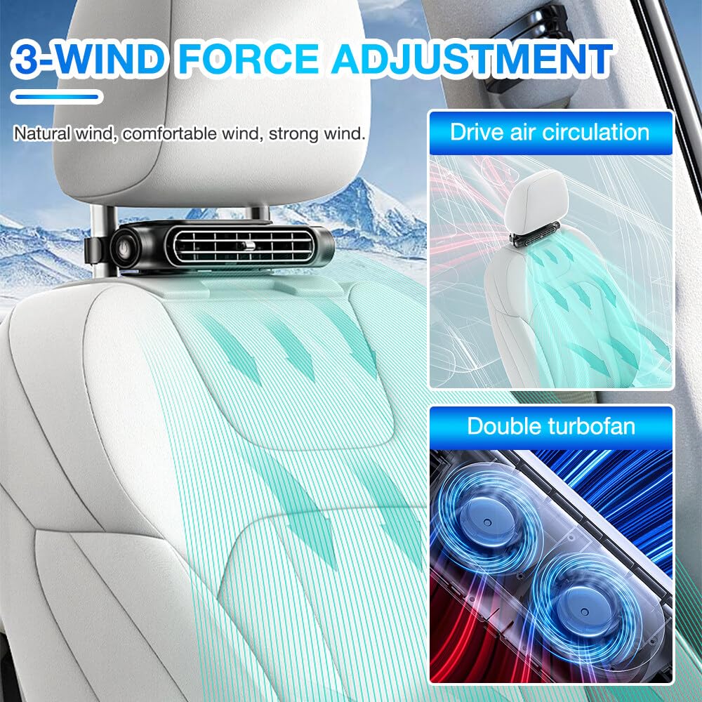 Ventilateur USB de Voiture avec 3 Vitesses Réglables, Portable et Puissant