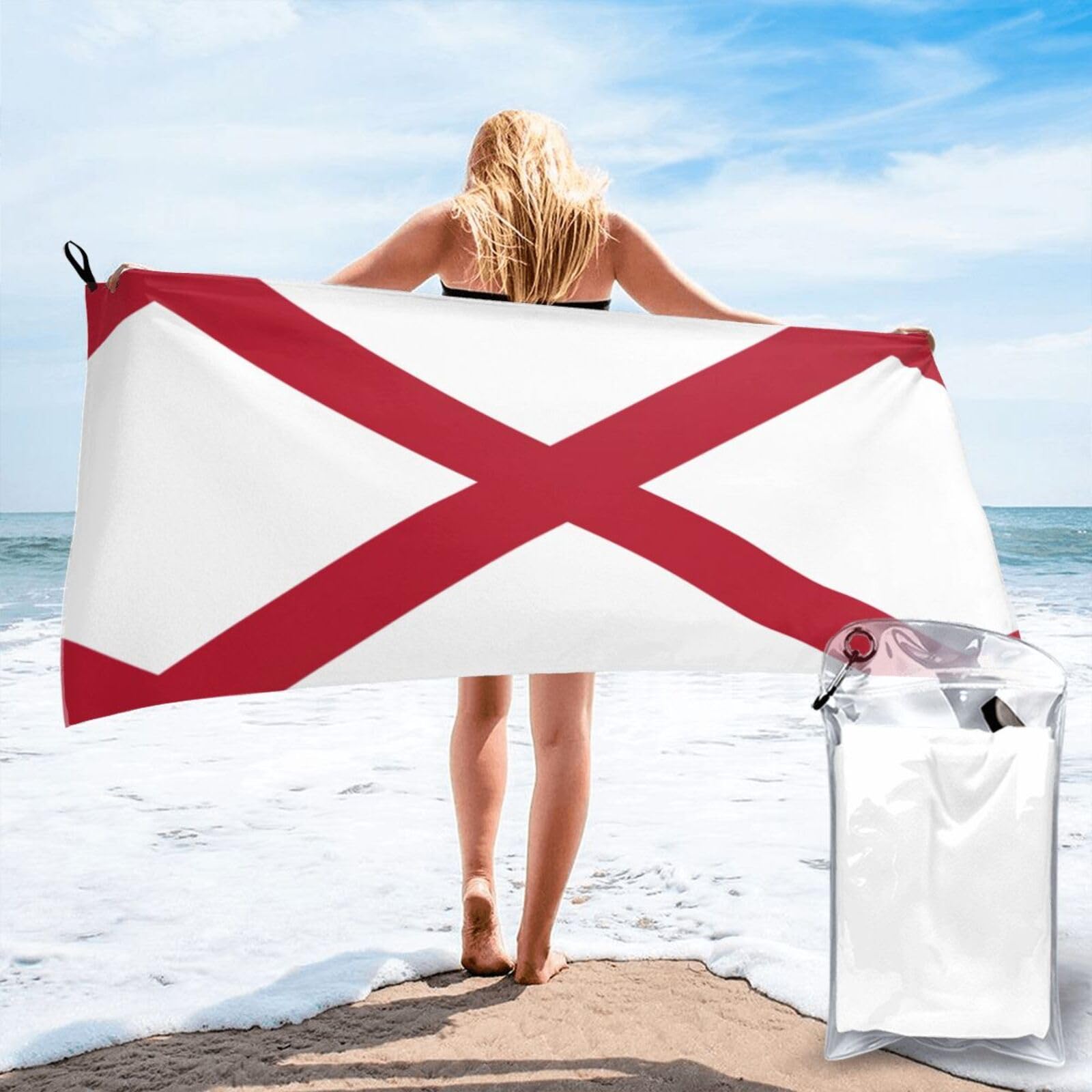 HLBSDM Alabama State Flag Print Beach Towel Quick Dry Portable for Swimming Yoga Travel Campers Women Men Adults Fitness