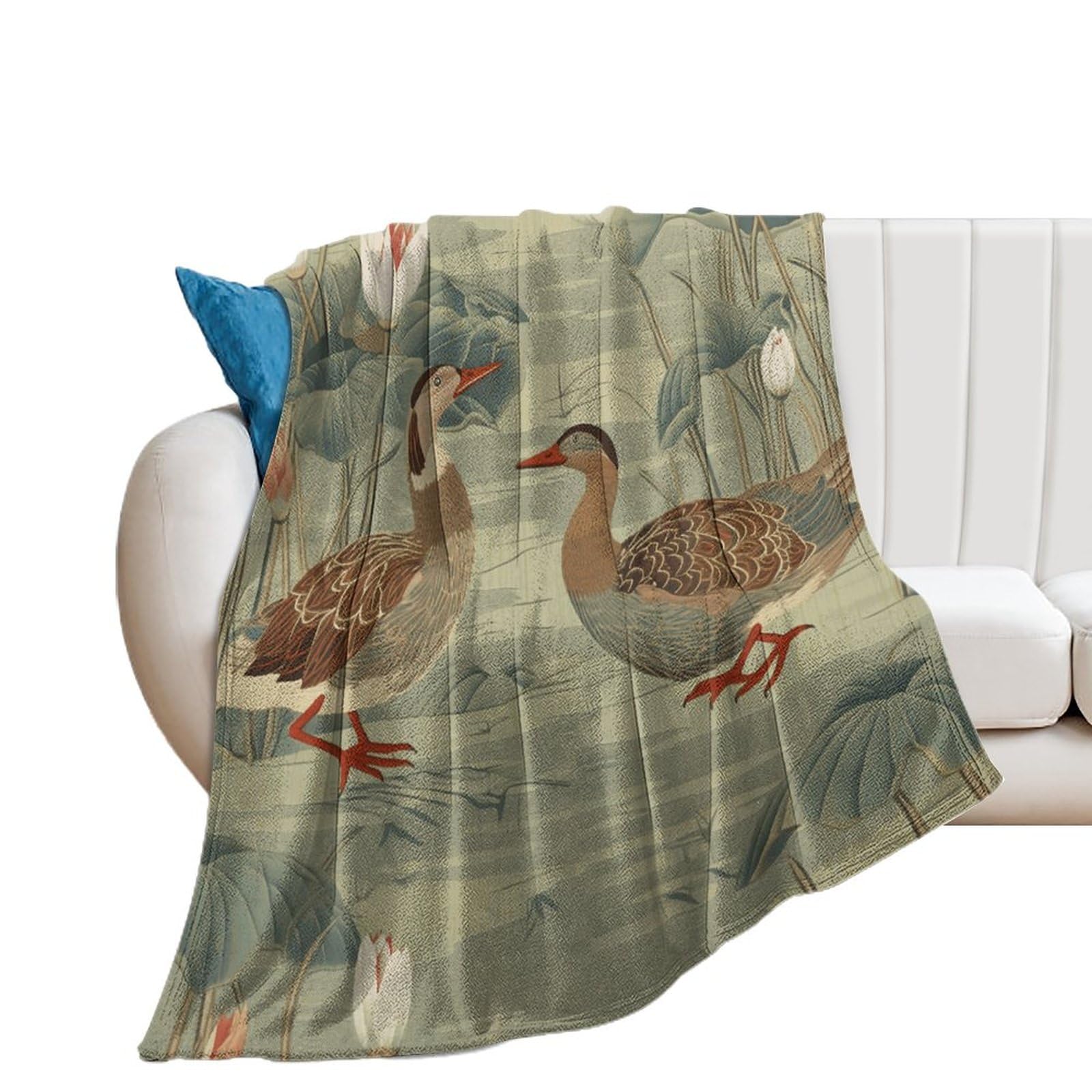 Dreamautumn Girls Style-8 50X60in Flannel Fleece Throw Blanket For Couch Office Bed Teal Duck Aqua Floral Lightweight Plush Fuzzy Cozy Soft Blankets And Throws For Kids Students All Season Use
