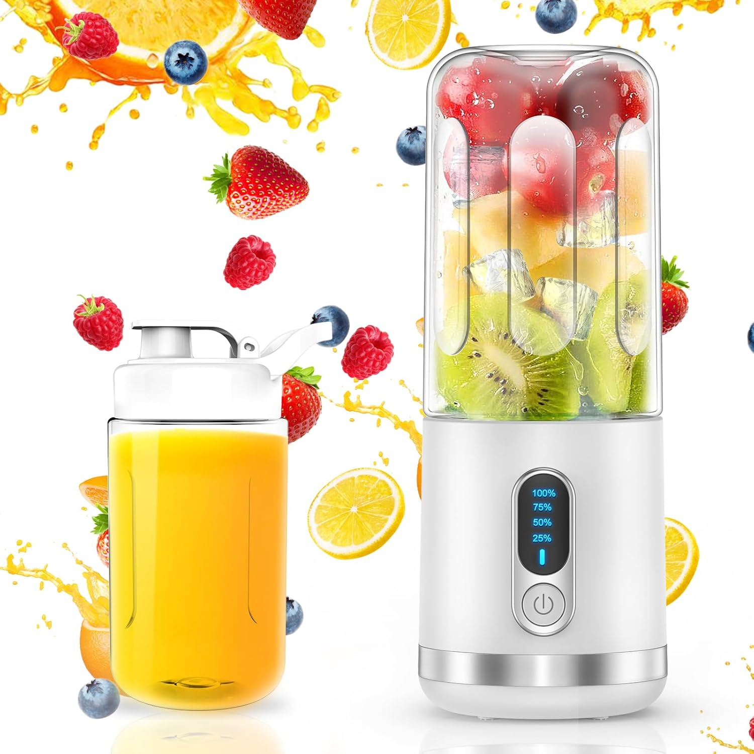 neza Portable Blender, Personal Blender Shakes and Smoothies, Mini Blender USB C Rechargeable, 15.2 Oz Multifunctional and BPA Free Portable Juicer, to Office/Gym/Travel, White