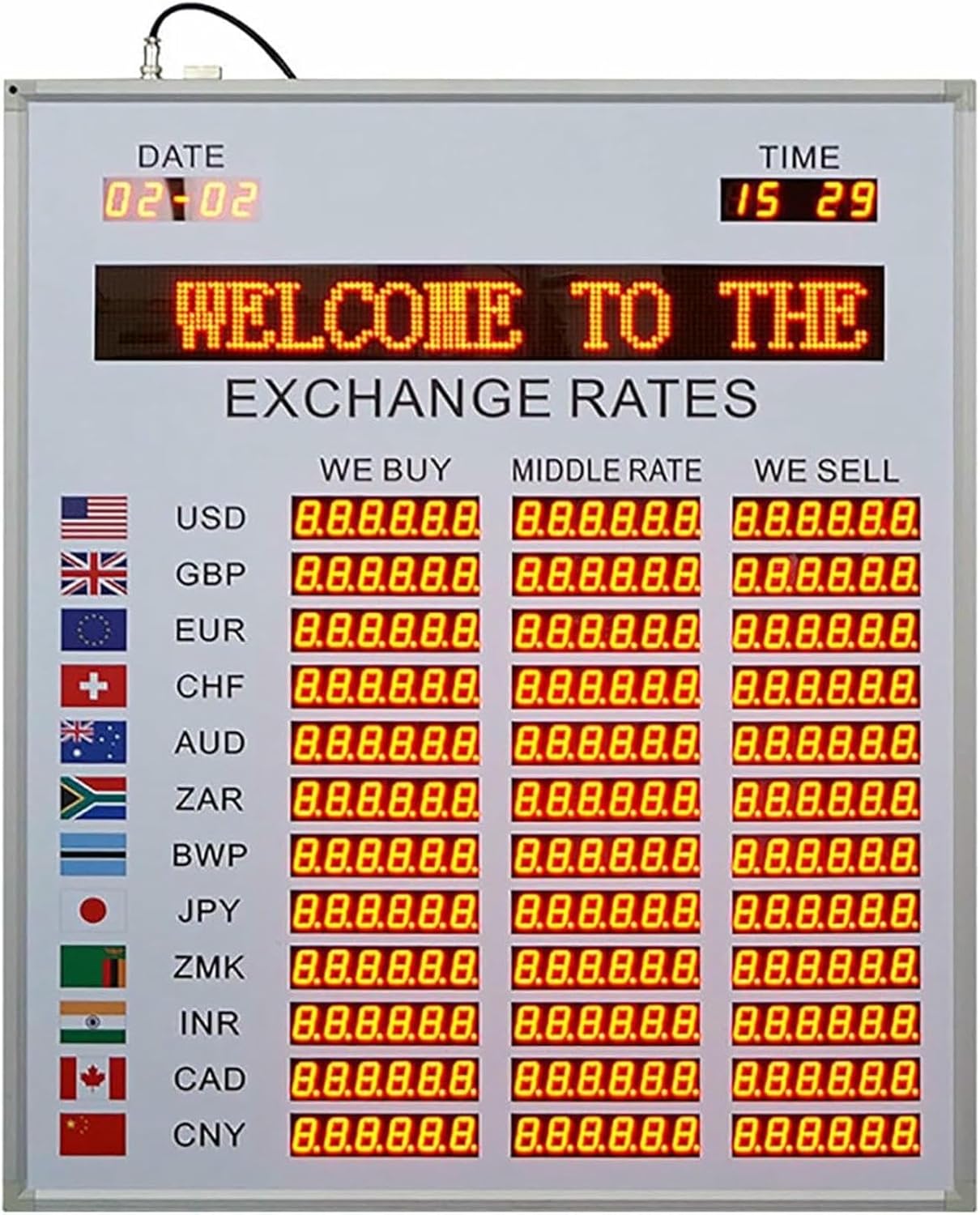 LED Exchange Rate Display, Electronic Nation Timezone Exchange Rate Display Screen with Remote Control, Automatic Time Update, for Banks, Office