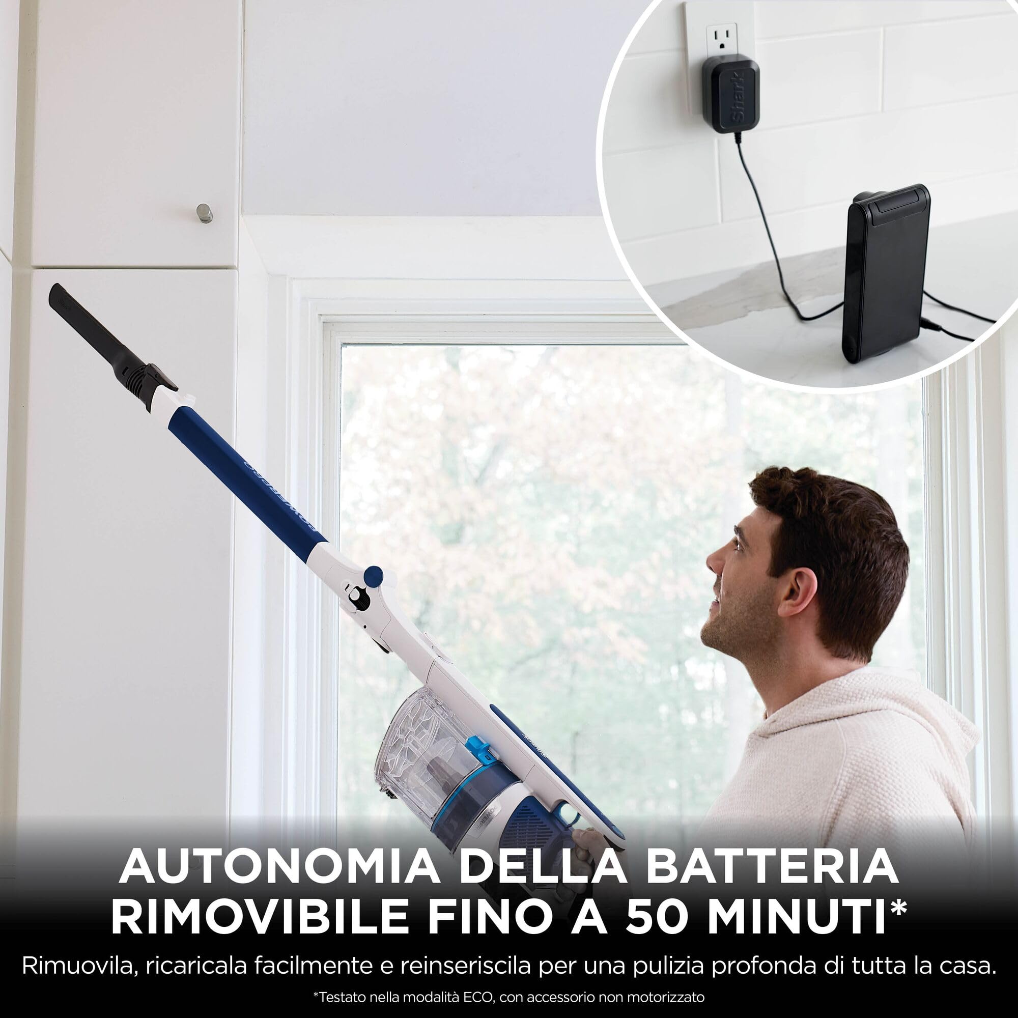 Shark PowerPro Aspirapolvere Senza Filo, FloorDetect, Antigroviglio, Anti-Allergen Complete Seal, Leggero, Flessibile, Aspirabriciole, Autonomia 50 minuti, Contenitore XL, Blu Metallizzato IZ380EU