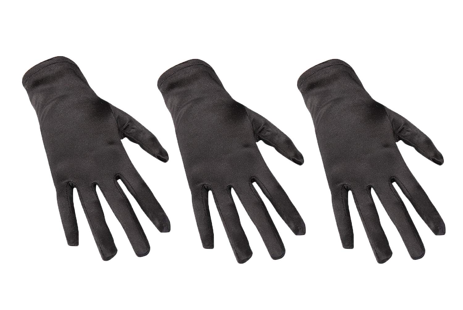 3 Pairs Short Satin Gloves for Women Opera Gloves Tea Party Dancing Gloves Wrist Length, Black, Large