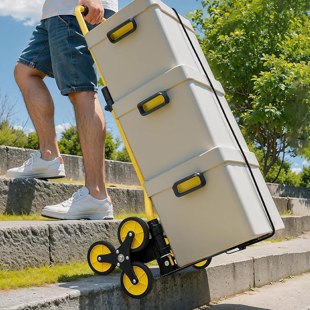 LVYUAN キャリーカート 階段 3輪 M SIZE 軽量 台車 折りたたみ 静音 大型タイヤ 高さ調節 組み立て不要 固定ロープ イン 折りたたみ式 ハンドカート、頑丈な運搬、2 1折りたたみ式ハンドトラック、移動用車輪付き折りたたみ式台車, JZOOOZ 台車 キャリーカート 階段 台車 折りたたみ ハンドキャリー 【サイズ 46*48*97CM】【イエロー 】 折りたた