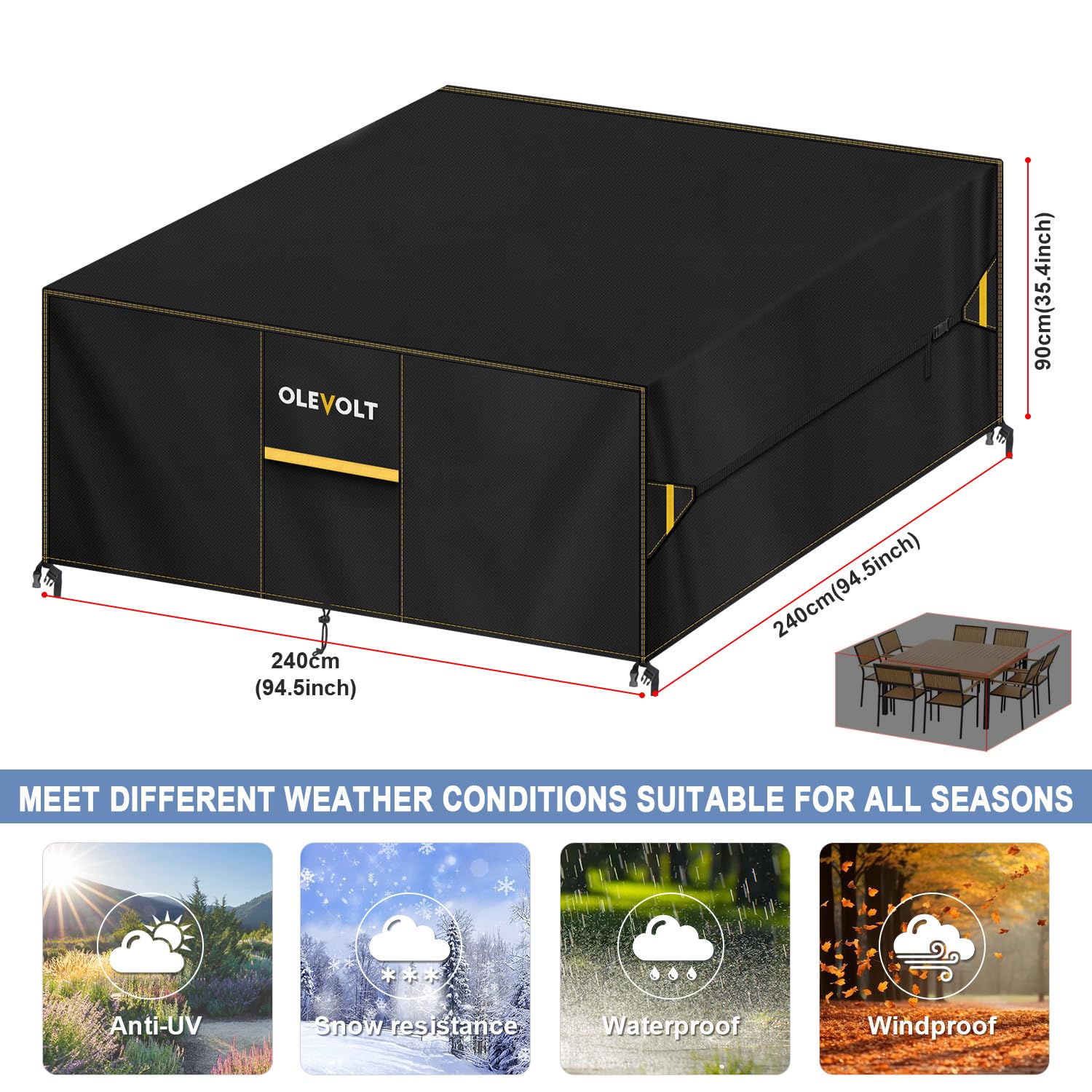 Funda Mesa Exterior Cuadrada Funda para Muebles de Jardin