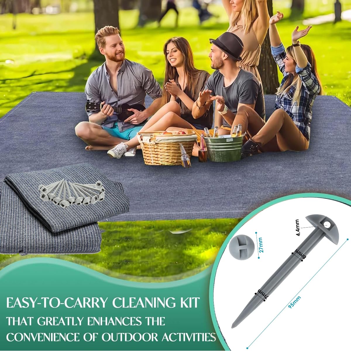 HEYOUTH Vorzeltteppich,Camping Teppich,Teppich für Zelt Wohnmobil,Outdoor Vorzeltboden,Zeltteppichinkl inkl 13 Befestigungsnägel,aus HDPE 240 g/㎡,mit ösen Tragetasche,für Wohnmobil und Wohnwagen