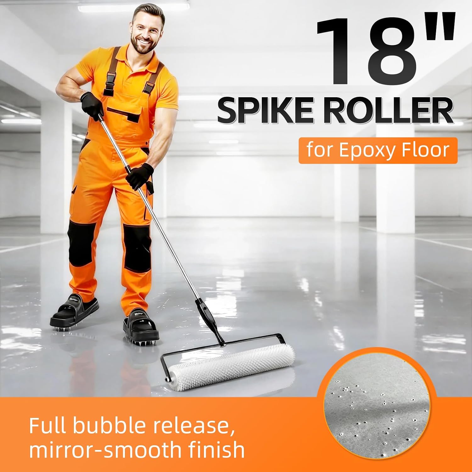 Nichiyo 18" Spiked Roller for Epoxy Self-Leveling | Spike Roller For Self Leveling Cement, Screed Compound Roller Bubble Remove Tool, Includes 1 roller + 1 roller frame