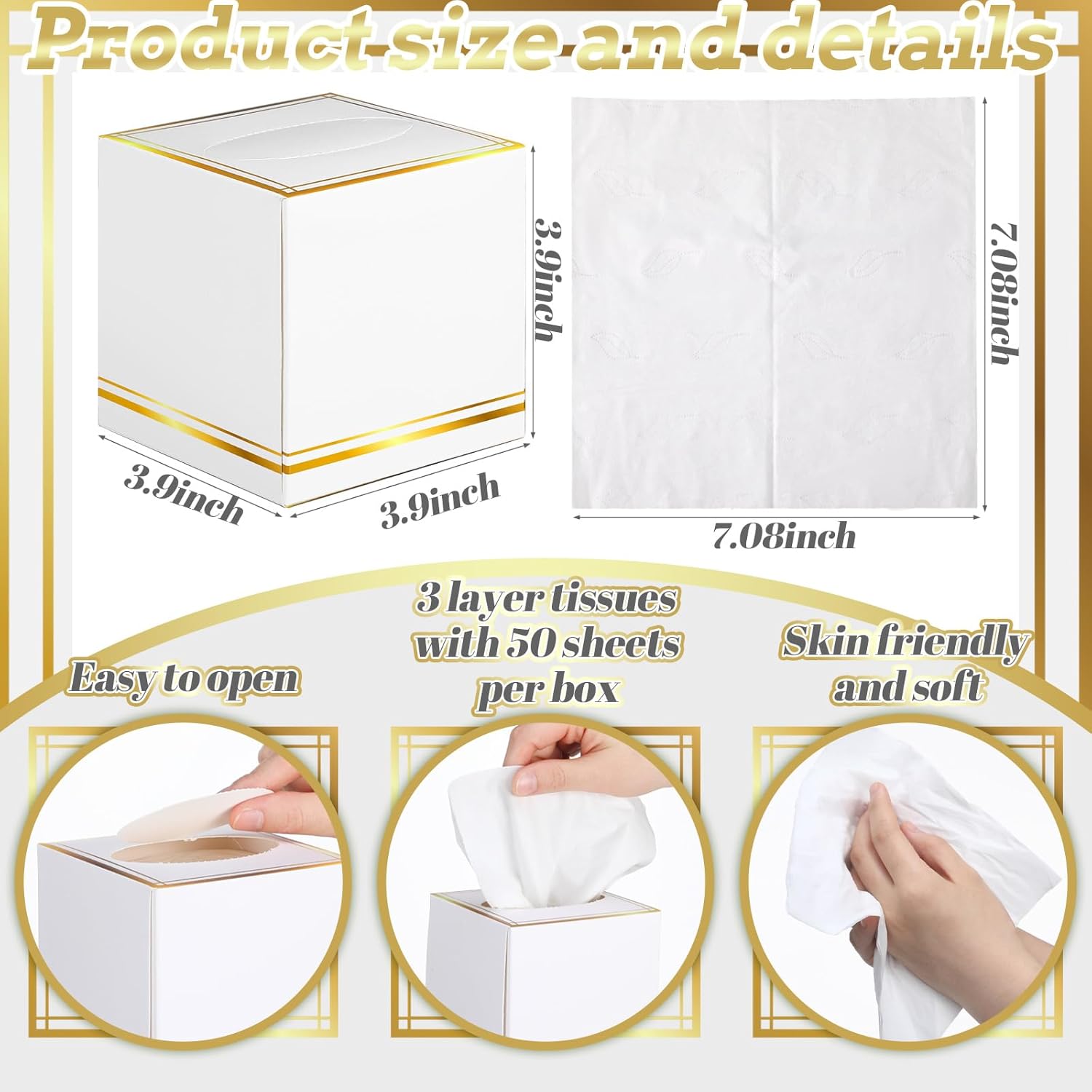 Fourluoo 12 Pack Facial Tissues Cube Boxes Face Box 600 Sheets 3 ply Soft Paper Square Tissues Bulk for Car Pocket Toilet Household Bedroom Family(White)