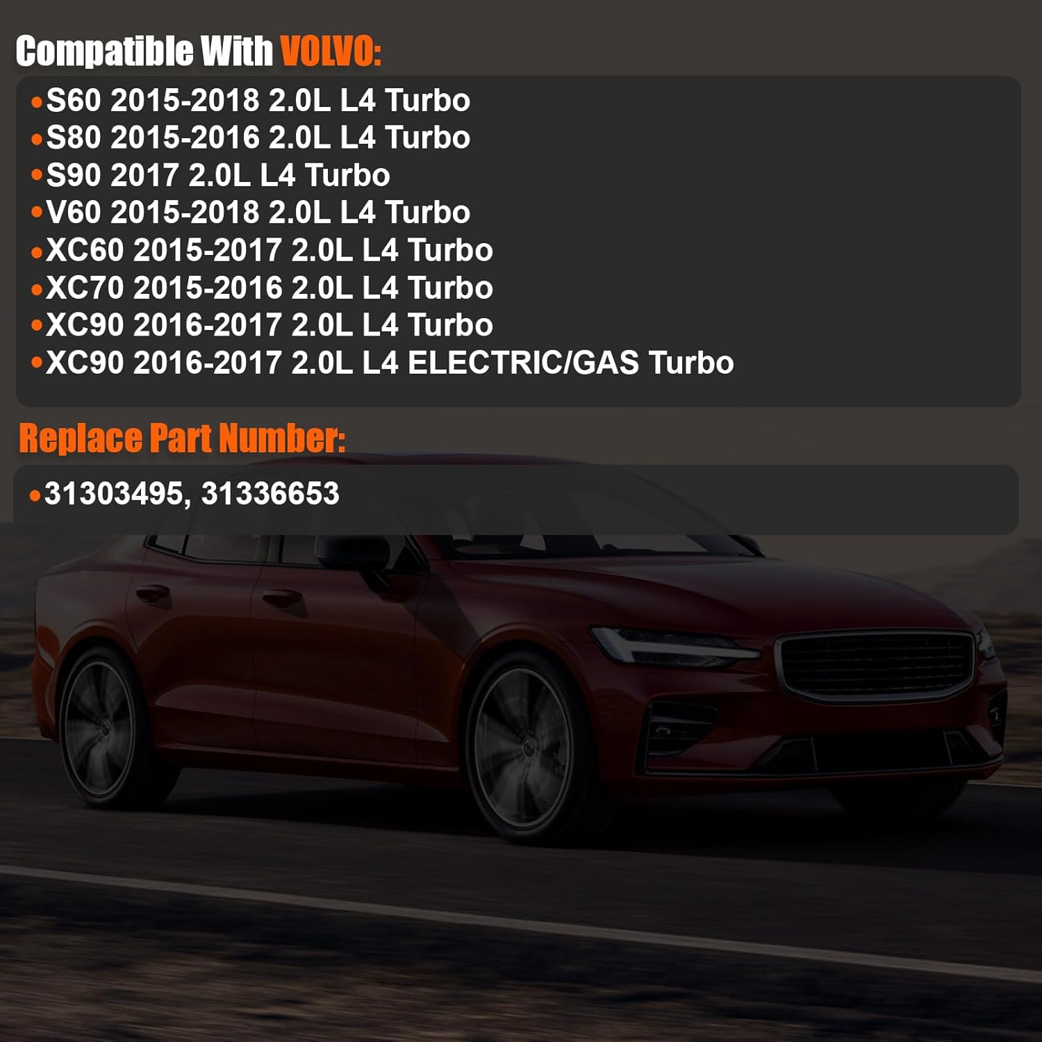 2015-2018 4Pcs Fuel Injectors Compatible for Volvo S60 S80 S90 V60 XC60 XC70 XC90 2015 2016 2017 2018 2.0L L4 Turbo Replace 31303495