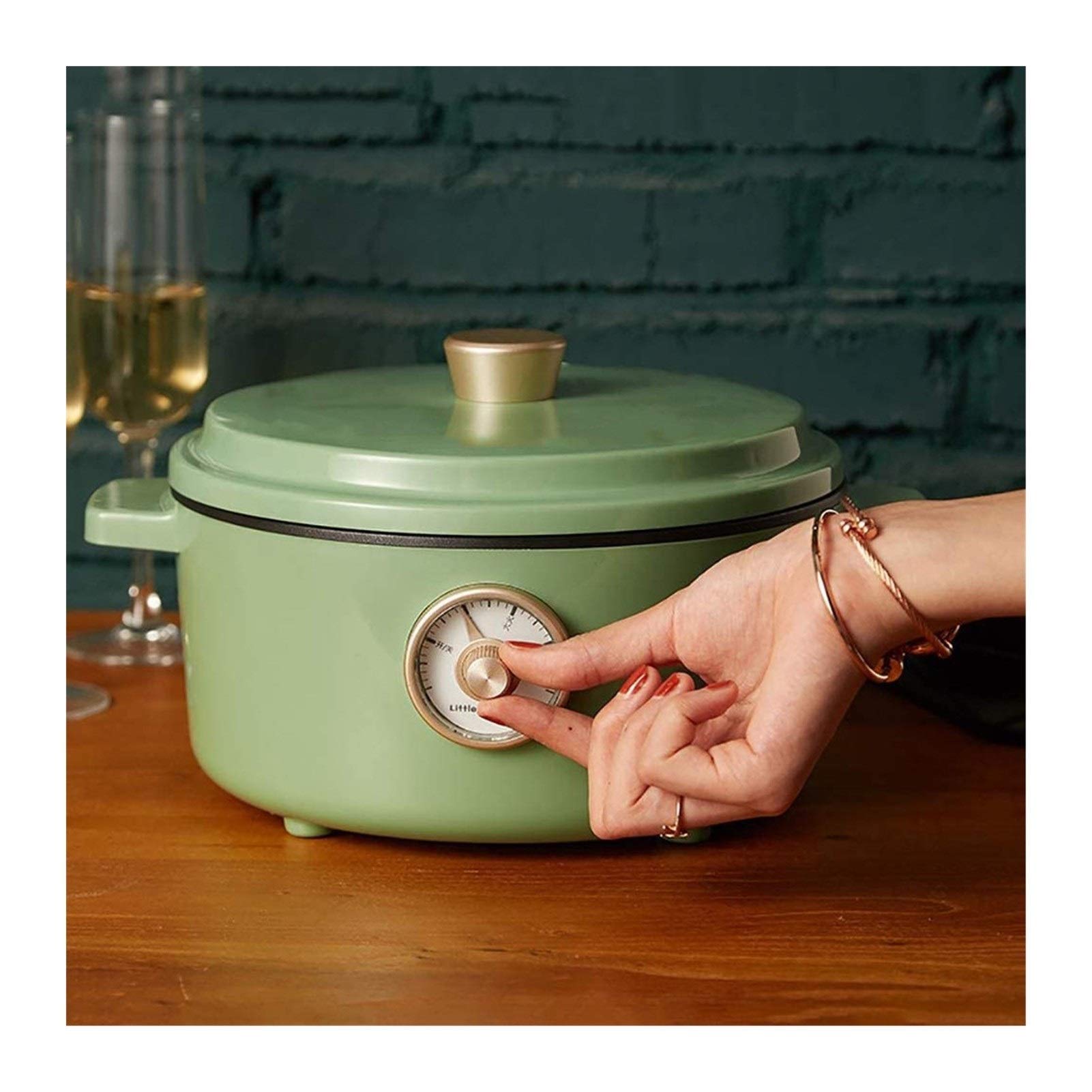 Elektrische multicooker Slowcooker Van 2 Liter Met 3 warmte-instellingen en warmhoudfunctie Kleine koekenpan Hete Pot Soeppan Gestoomd Rooster Geschikt voor stoomkoken Stoofpot (kl