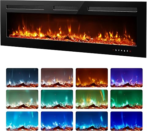 EUHOMY 60 Inch Electric Fireplace Recessed Wall Mounted with Remote Control, Adj